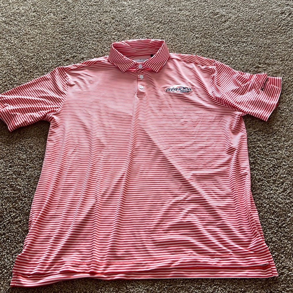 Pepperdine Waves Orange and white stripped polo. Size XLg. Like new